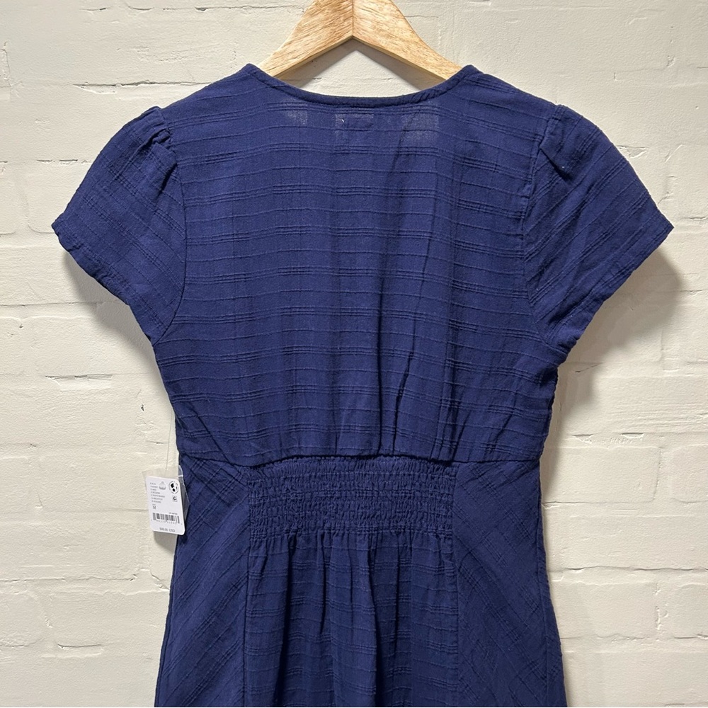 Free People New In Town Navy V-Neck Button Up Midi Boho Coastal Dress Size M - Picture 6 of 7